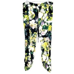 Adrianna Papell Floral Roll Tab Cuff Pants Sz 10